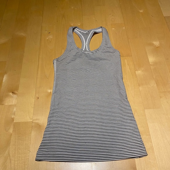 Lululemon Women's Cool Racerback II Hyper Stripe White Black Luon Light - Picture 1 of 5